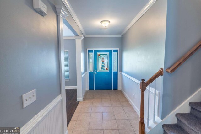 170 Shoal Park Dr, Mcdonough, GA 30252 - entryway featuring ornamental molding, light tile patterned floors, and stairs