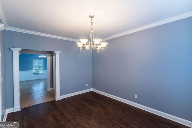 170 Shoal Park Dr, Mcdonough, GA 30252 - unfurnished room with an inviting chandelier, ornamental molding, and dark wood finished floors
