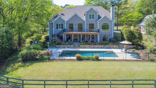 20 Rivercreek Xing, Kingston, GA 30145 - rear view of house featuring stairway, a patio area, and a chimney