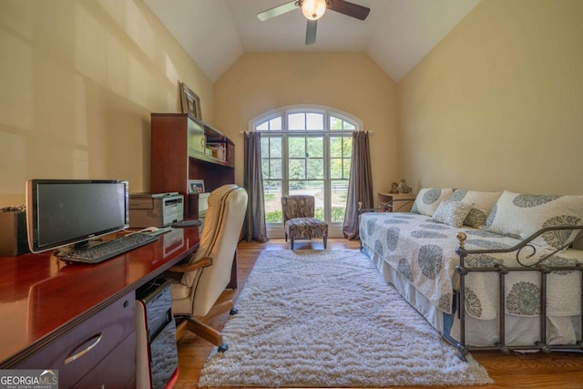 20 Rivercreek Xing, Kingston, GA 30145 - office area with ceiling fan, wood finished floors, and lofted ceiling