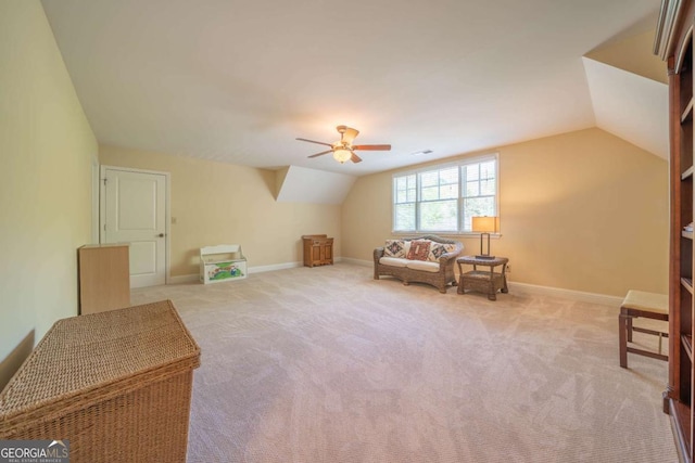 20 Rivercreek Xing, Kingston, GA 30145 - living area featuring ceiling fan, vaulted ceiling, and carpet