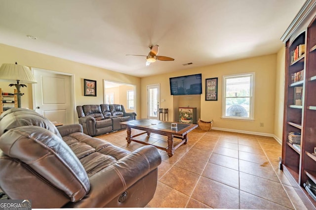 20 Rivercreek Xing, Kingston, GA 30145 - tiled living area featuring a ceiling fan and baseboards