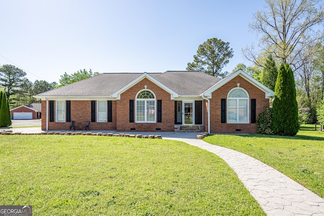 1 Graben Dr NW, Rome, GA 30165 - ranch-style house with brick siding, crawl space, an outdoor structure, and a shingled roof