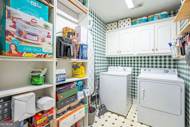 1 Graben Dr NW, Rome, GA 30165 - clothes washing area with cabinet space, visible vents, separate washer and dryer, and light floors