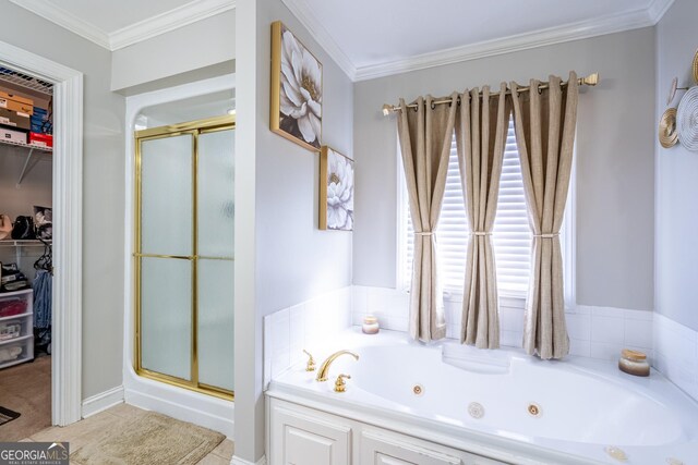 1 Graben Dr NW, Rome, GA 30165 - bathroom with a jetted tub, crown molding, and a stall shower