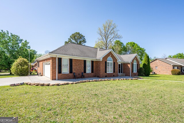 1 Graben Dr NW, Rome, GA 30165 - ranch-style home featuring a garage, brick siding, driveway, and a front lawn
