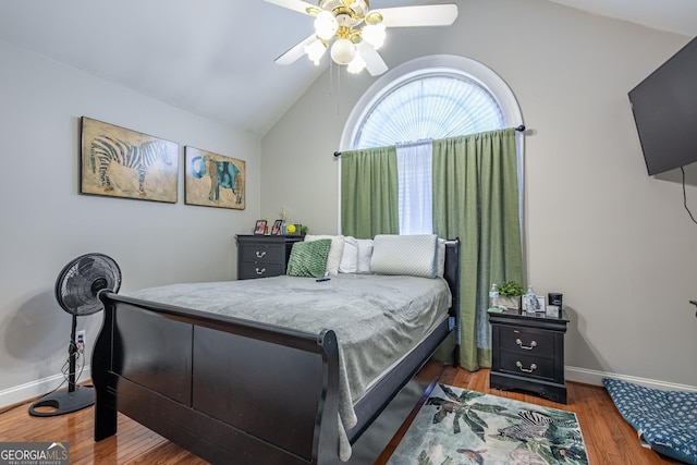 1 Graben Dr NW, Rome, GA 30165 - bedroom featuring baseboards, a ceiling fan, wood finished floors, and lofted ceiling