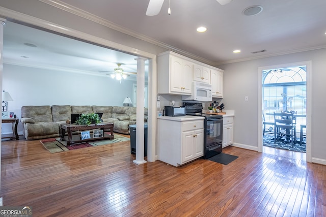 1 Graben Dr NW, Rome, GA 30165 - kitchen featuring black appliances, ornamental molding, and ceiling fan