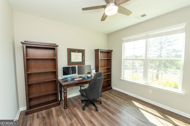 3495 Delegate Aly, Scottdale, GA 30079 - office space featuring visible vents, baseboards, wood finished floors, and ceiling fan