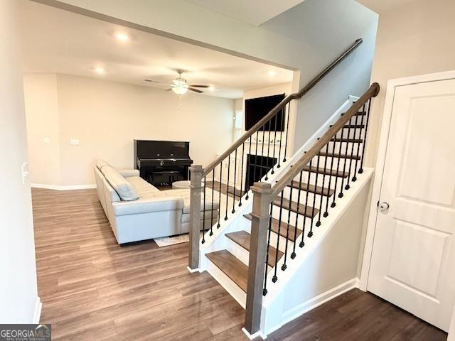 3495 Delegate Aly, Scottdale, GA 30079 - stairs with baseboards, a ceiling fan, wood finished floors, and recessed lighting