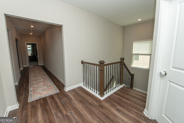3495 Delegate Aly, Scottdale, GA 30079 - hallway with baseboards, recessed lighting, an upstairs landing, and dark wood-style flooring