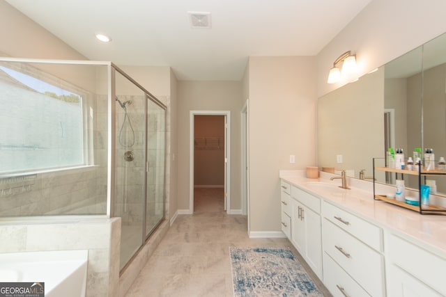 3495 Delegate Aly, Scottdale, GA 30079 - bathroom featuring a walk in closet, a shower stall, visible vents, and vanity