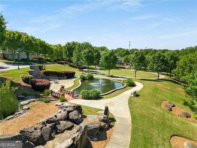 view of property's community featuring a lawn