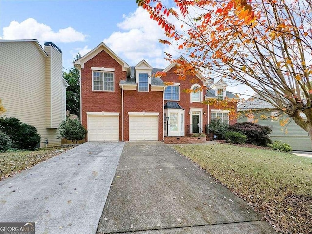 3195 Vickery Dr NE, Marietta, GA 30066 - traditional home with an attached garage, concrete driveway, a front lawn, and brick siding