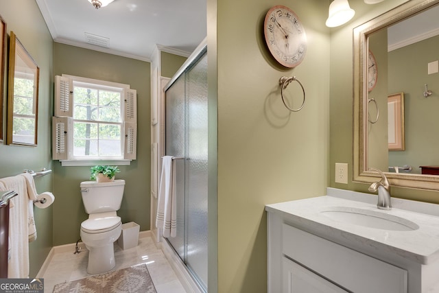 1826 Bedfordshire Ct, Decatur, GA 30033 - full bathroom with toilet, vanity, a shower stall, baseboards, and marble finish flooring