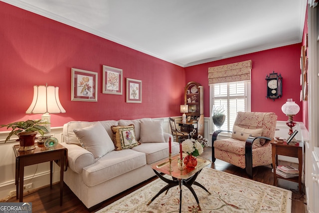 1826 Bedfordshire Ct, Decatur, GA 30033 - living area featuring wood finished floors, wainscoting, and ornamental molding