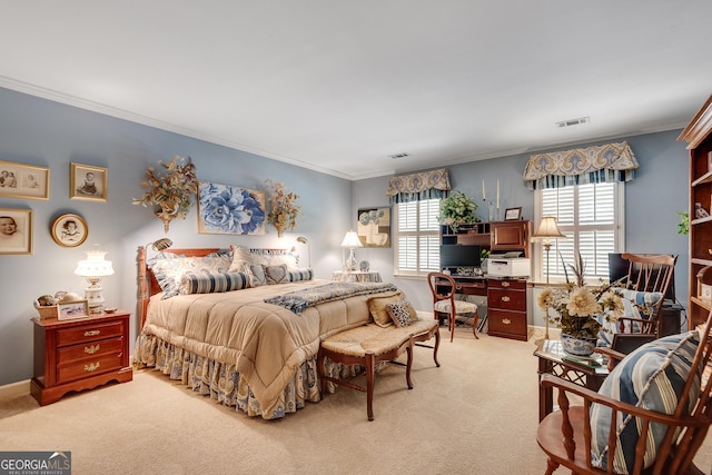 1826 Bedfordshire Ct, Decatur, GA 30033 - bedroom featuring light colored carpet, ornamental molding, and baseboards