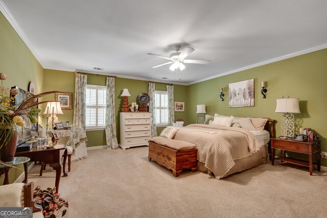 1826 Bedfordshire Ct, Decatur, GA 30033 - bedroom with crown molding, carpet floors, baseboards, and a ceiling fan