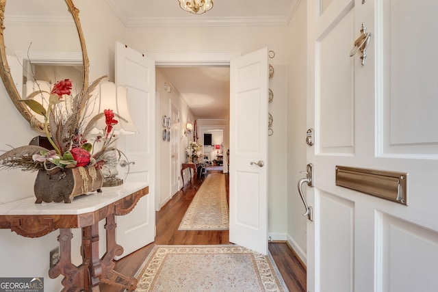 1826 Bedfordshire Ct, Decatur, GA 30033 - entrance foyer with dark wood-style floors, ornamental molding, and baseboards