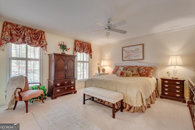 1826 Bedfordshire Ct, Decatur, GA 30033 - bedroom featuring crown molding, light colored carpet, and a ceiling fan