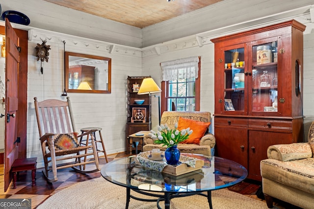218 Barry St, Decatur, GA 30030 - living area with wood walls, wood ceiling, and wood finished floors