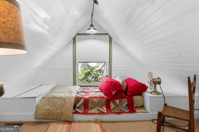 218 Barry St, Decatur, GA 30030 - bedroom with wooden walls, wooden ceiling, and lofted ceiling