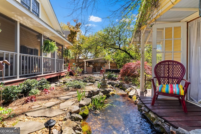 218 Barry St, Decatur, GA 30030 - view of yard with a sunroom and a wooden deck