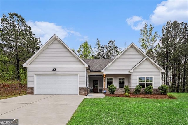 1195 Awenasa Dr, Villa Rica, GA 30180 - view of front facade with concrete driveway, brick siding, a front yard, and a garage