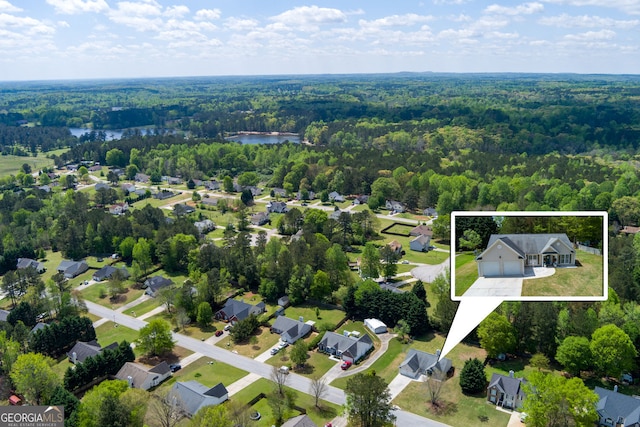 101 Javay Ct, Villa Rica, GA 30180 - aerial view of property and surrounding area with property boundaries highlighted and a large body of water