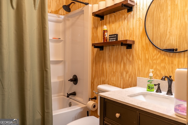 140 Goldust Ave, Clarkesville, GA 30523 - full bath featuring vanity, shower / tub combo, and wooden walls