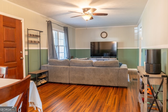 140 Goldust Ave, Clarkesville, GA 30523 - living area featuring wood-type flooring, a ceiling fan, and crown molding
