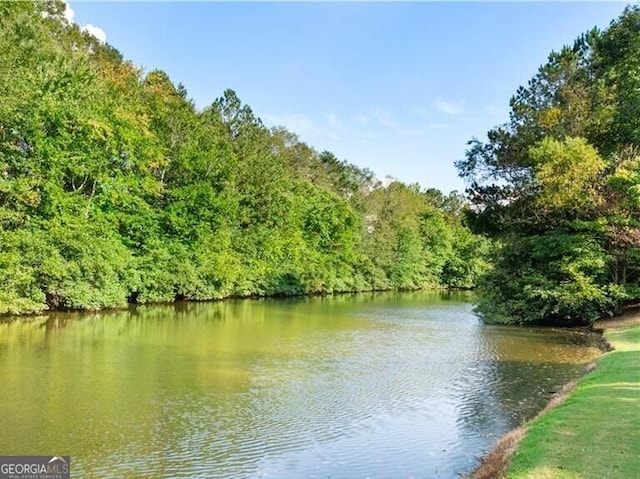 property view of water with a wooded view