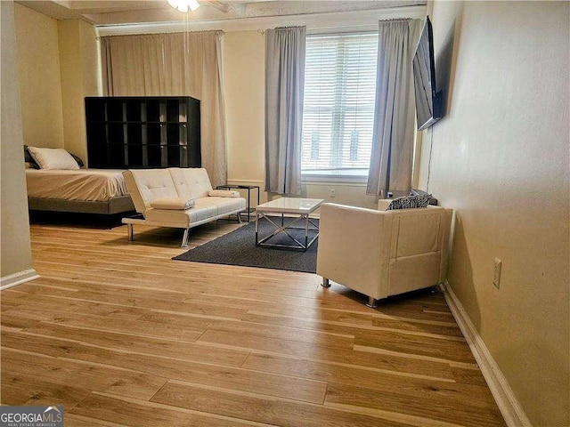 living room with wood finished floors and baseboards