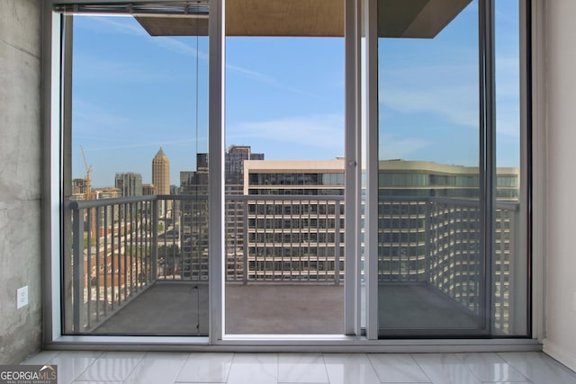interior space featuring a view of city