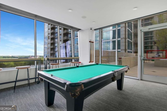 game room with pool table and carpet floors