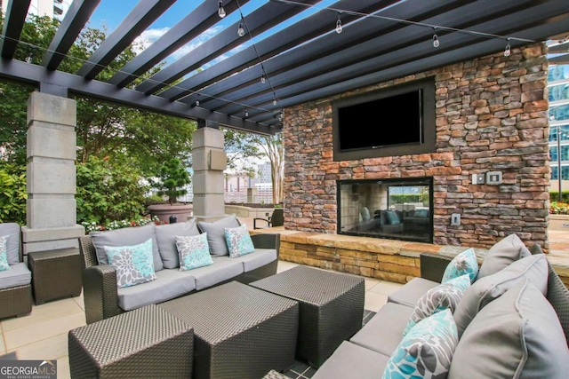 view of patio / terrace featuring an outdoor hangout area and a pergola