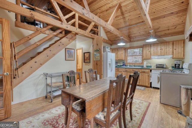 2479 Plum Orchard Rd Unit 1 & 2, Clayton, GA 30525 - dining room with wooden ceiling, light wood-style floors, and stairway