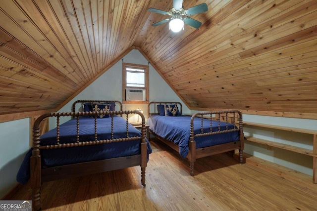 2479 Plum Orchard Rd Unit 1 & 2, Clayton, GA 30525 - bedroom featuring vaulted ceiling, wood ceiling, wood finished floors, cooling unit, and a ceiling fan