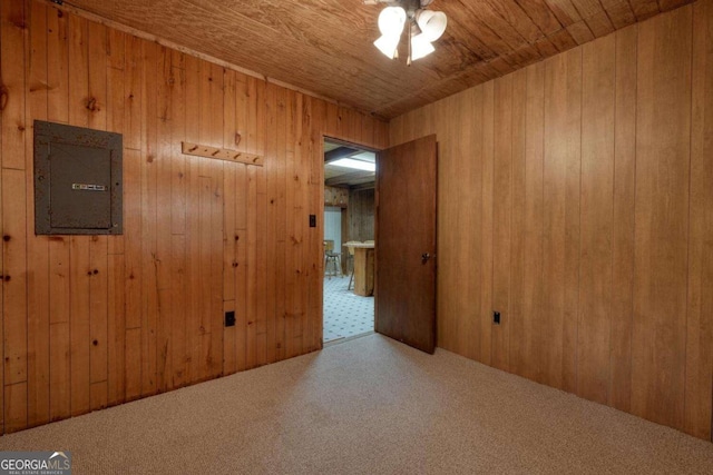 2479 Plum Orchard Rd Unit 1 & 2, Clayton, GA 30525 - carpeted empty room with electric panel, wooden walls, and wooden ceiling
