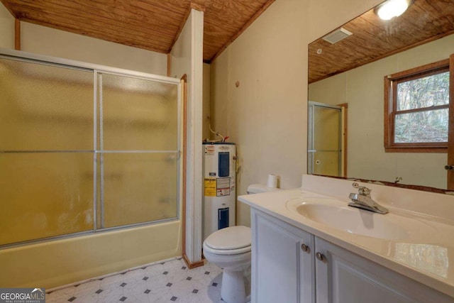 2479 Plum Orchard Rd Unit 1 & 2, Clayton, GA 30525 - bathroom featuring wooden ceiling, tile patterned floors, water heater, vanity, and shower / bath combination with glass door