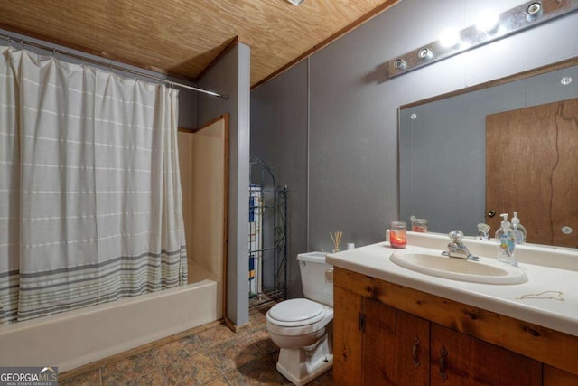 2479 Plum Orchard Rd Unit 1 & 2, Clayton, GA 30525 - bathroom featuring vanity, shower / bath combo, wooden ceiling, and stone finish floors