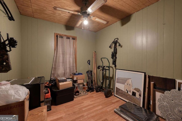 2479 Plum Orchard Rd Unit 1 & 2, Clayton, GA 30525 - exercise room with wood ceiling, ceiling fan, wood finished floors, and wooden walls