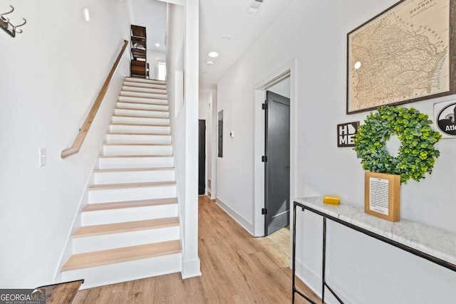 2424 Memorial Dr SE Unit 3, Atlanta, GA 30317 - staircase with recessed lighting, visible vents, baseboards, and wood finished floors