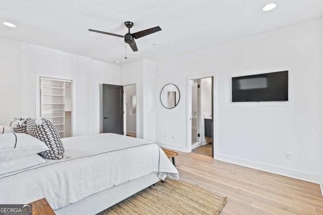 2424 Memorial Dr SE Unit 3, Atlanta, GA 30317 - bedroom with light wood-type flooring, baseboards, recessed lighting, a ceiling fan, and connected bathroom