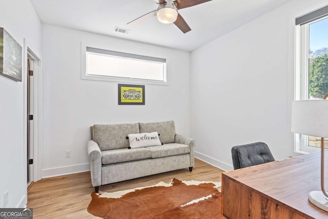 2424 Memorial Dr SE Unit 3, Atlanta, GA 30317 - office area with wood finished floors, baseboards, a ceiling fan, and visible vents