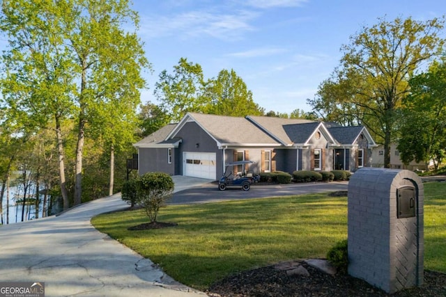 6477 Old Shadburn Ferry Rd, Buford, GA 30518 - single story home featuring a garage, asphalt driveway, a front lawn, and stucco siding