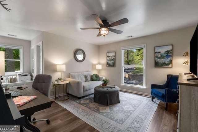 6477 Old Shadburn Ferry Rd, Buford, GA 30518 - office area featuring wood finished floors and ceiling fan