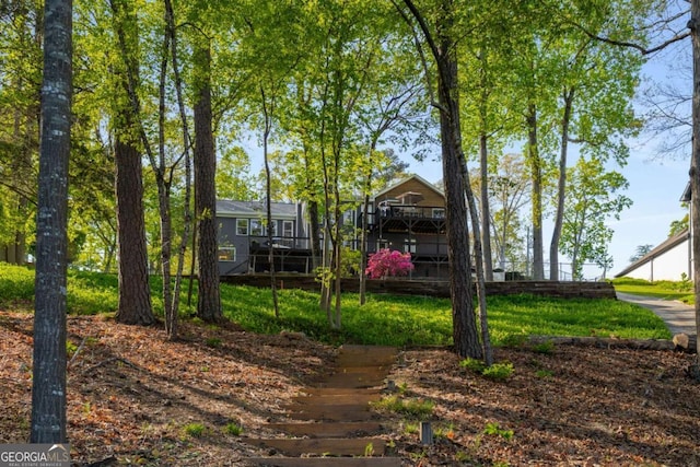 6477 Old Shadburn Ferry Rd, Buford, GA 30518 - view of yard featuring a deck and stairway