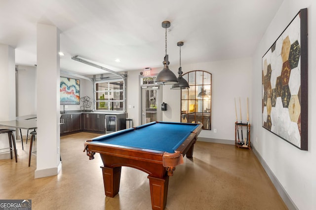 747 Ralph Mcgill Blvd NE Unit 223, Atlanta, GA 30312 - recreation room with billiards table, baseboards, recessed lighting, and finished concrete flooring