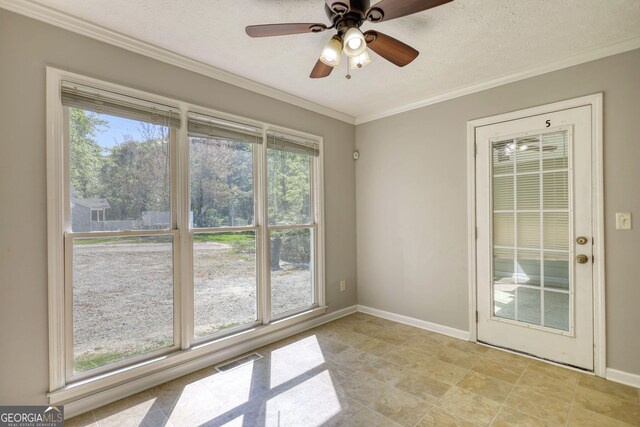 72 Grayson New Hope Rd, Grayson, GA 30017 - empty room with ornamental molding, visible vents, baseboards, and ceiling fan